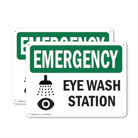 Signmission Eye Wash Station, 18 in W x Rectangle, Plastic OS-2PACK-EM-P-1218-L-10318